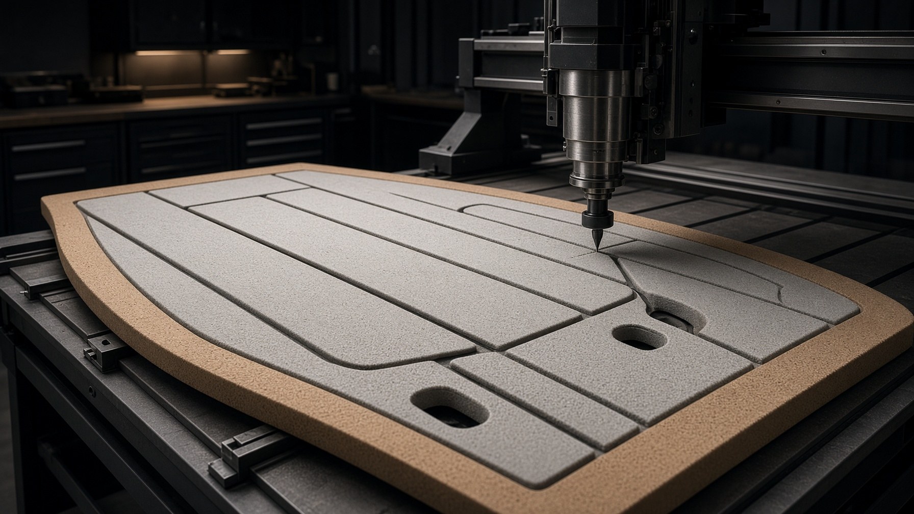 Corte CNC de suelo náutico en EVA foam